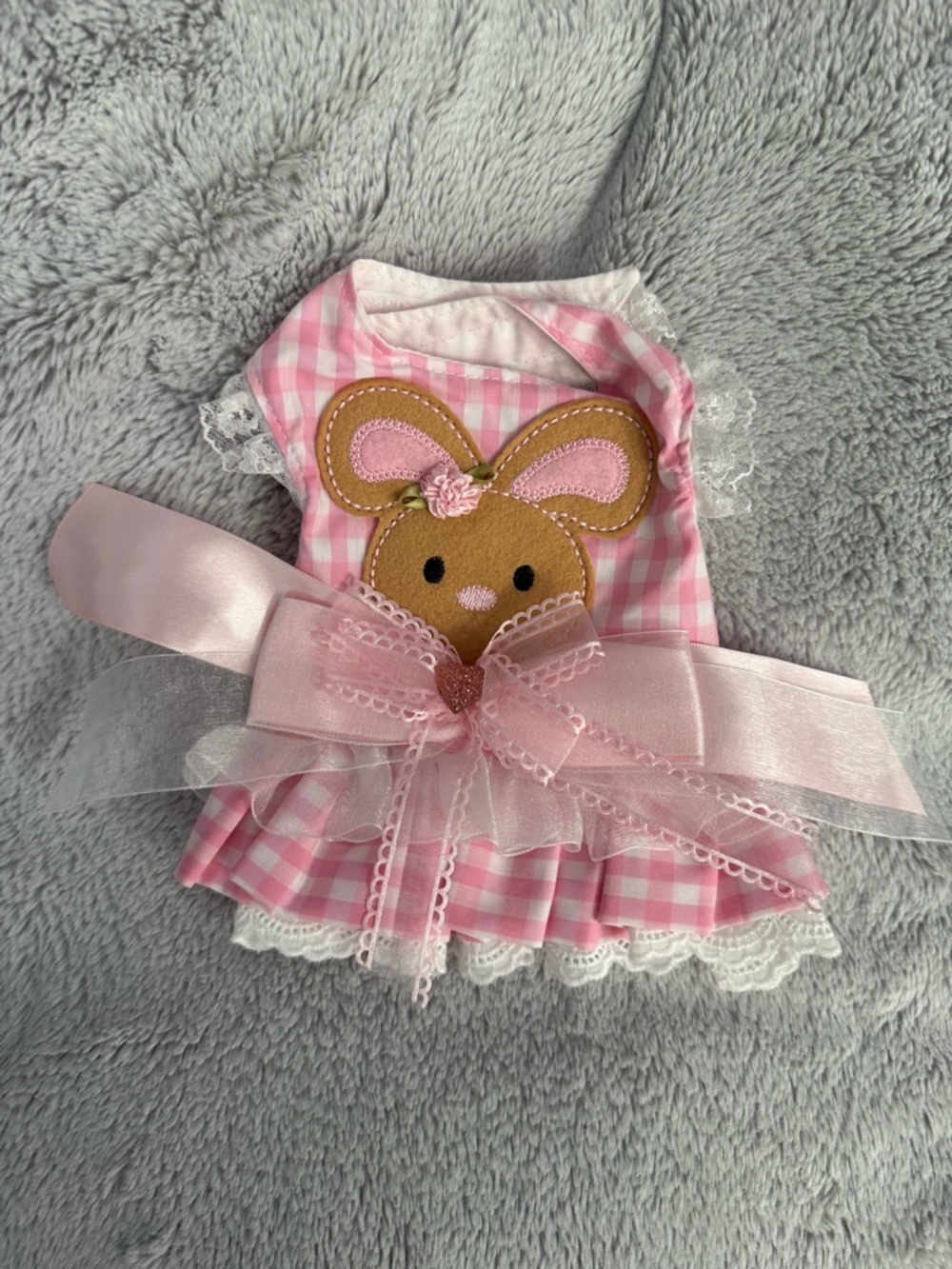 Pink Gingham Bunny Appliqué Pet Dress with Bow